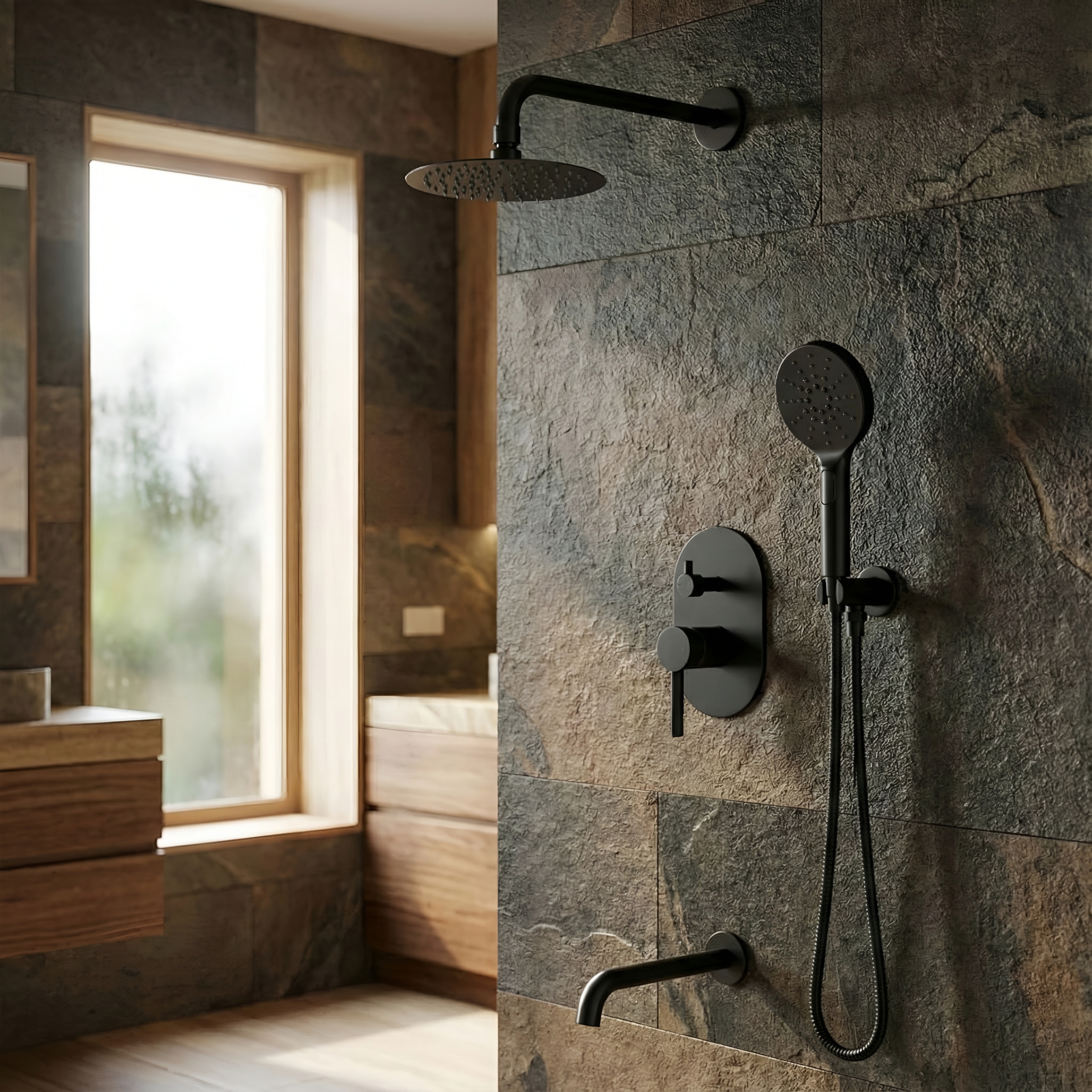 Fontana Flowara Fluid Satin Brass shower system reference for spray geometry and luxury bathroom planning
