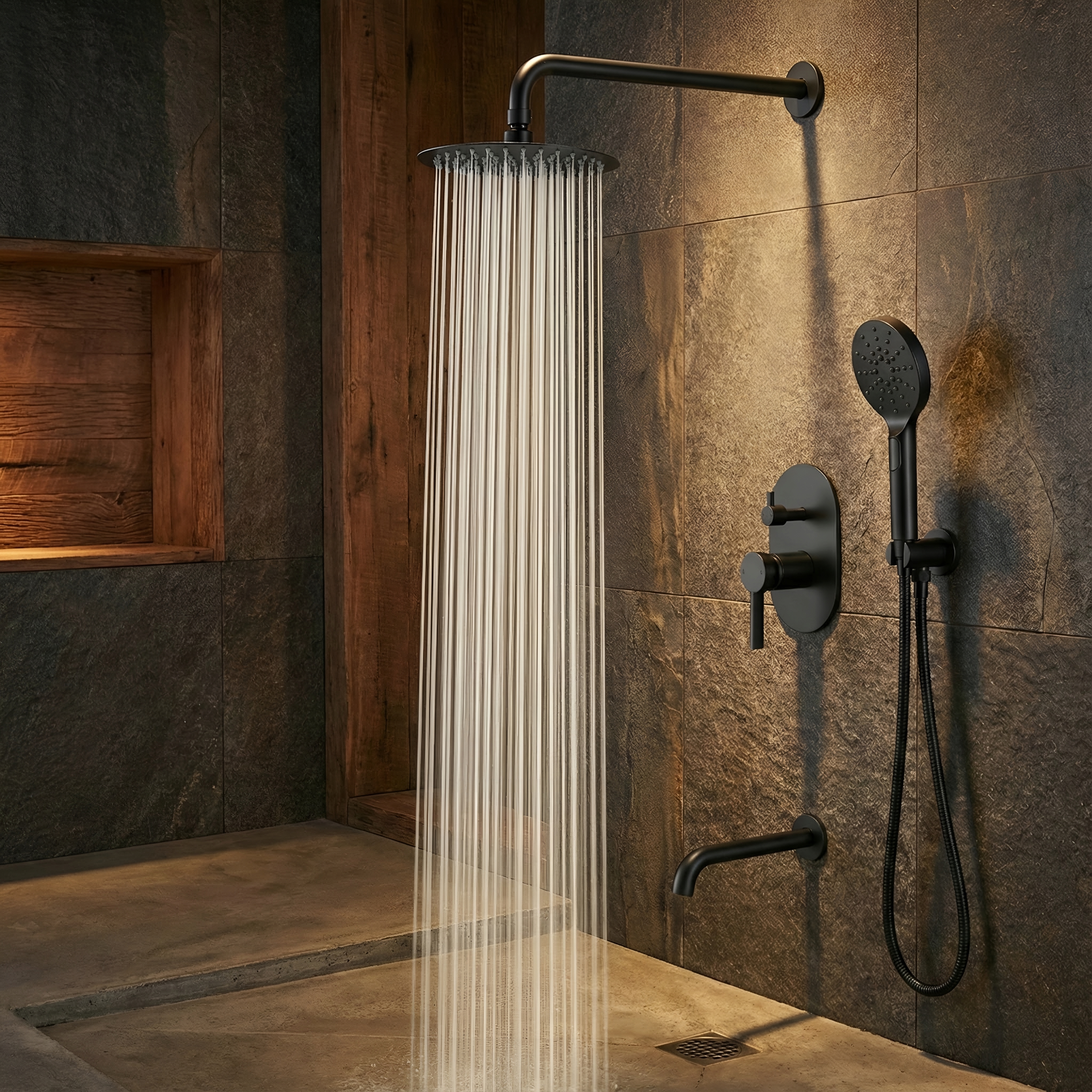 Square image frame showing shower head spray pattern comparison