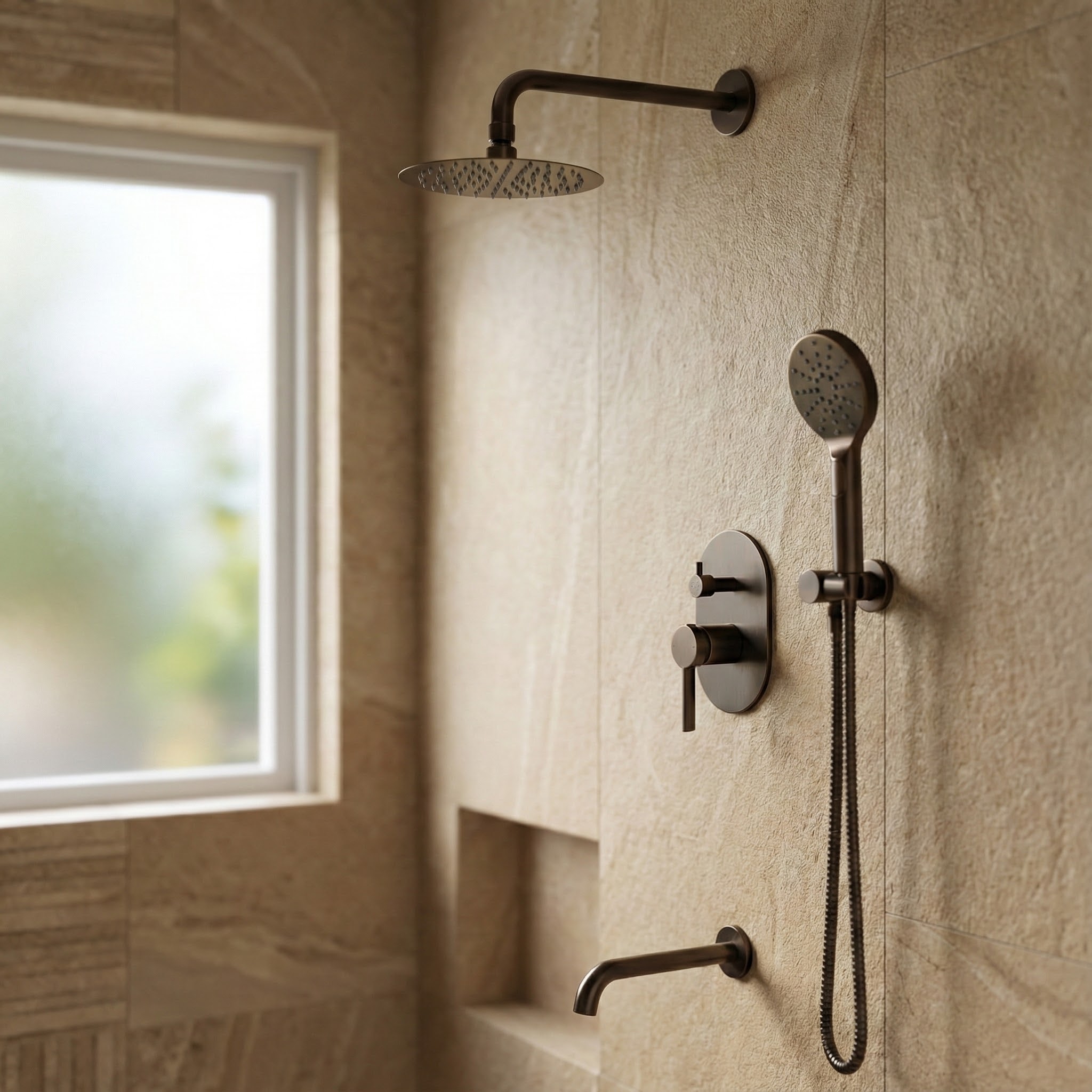 Fontana Caeloria Matte Black Vertex shower system reference for residential Bravat shower set selection