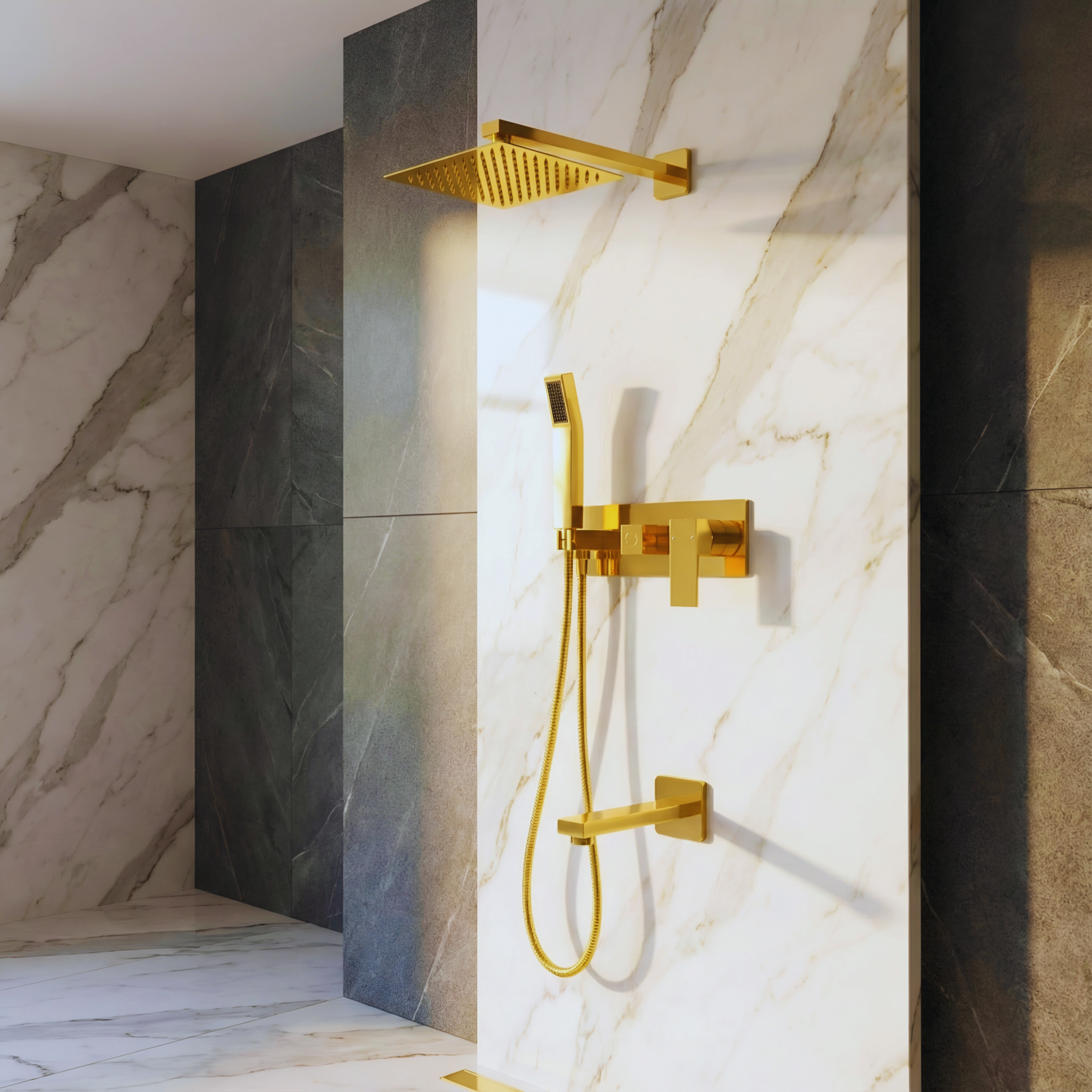 Fontana Sylvaris Gold Crest shower system reference for hotel Bravat shower set selection
