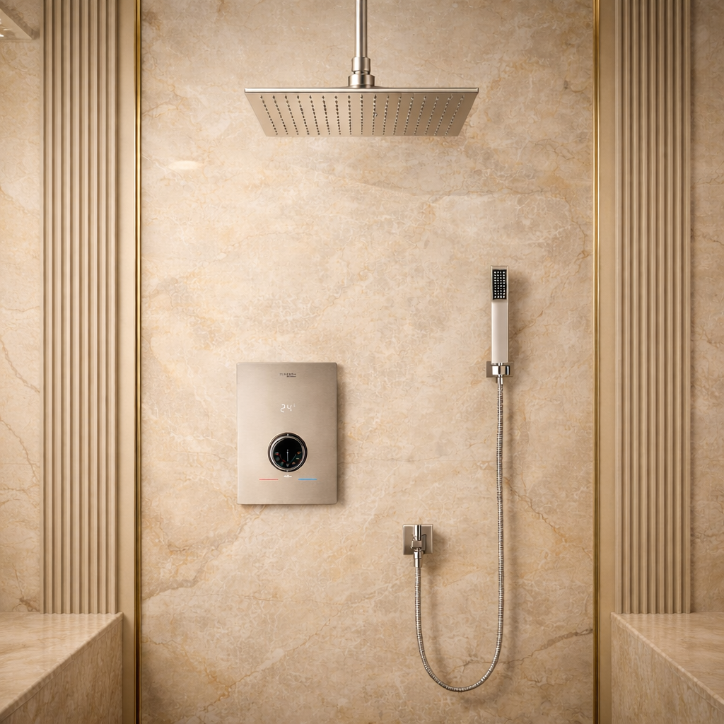Fontana Nevara Oil Rubbed Bronze Rainfall Shower Set for hotel guest room suite spa and accessible shower room planning