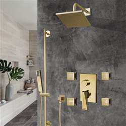 Bravat Brushed Gold Square Shower Set With Valve Mixer 3-Way Concealed Wall Mounted