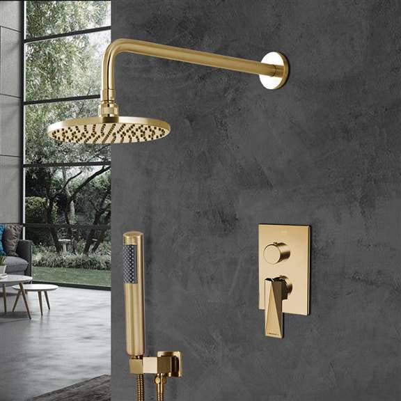 Discover Bravat Brushed Gold Wall Mount Shower Set With Valve Mixer 3 ...