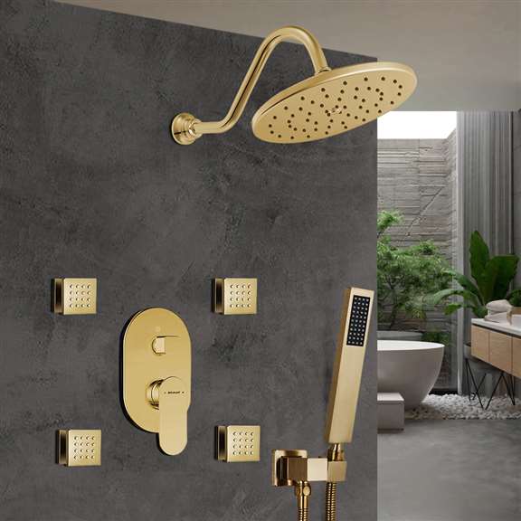 FontanaShowers Bravat Wall Mounted Brushed Gold Shower Set | Free Shipping
